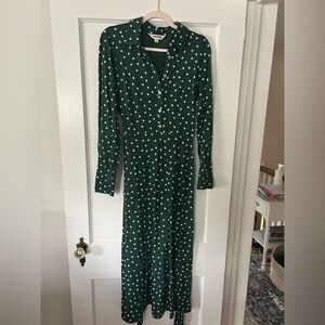 Boden Green Polka Dot Long Sleeve Dress